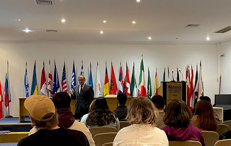 Moreno delivers his lecture as part of the 2024 Ambassadors’ Socio-Political Forum.